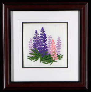 cross stitched lupins