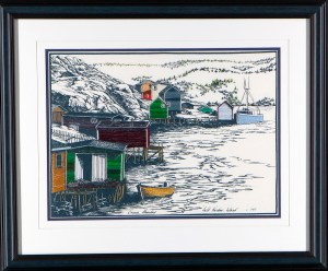 Screen print of Salt Harbour Island with silk shaded stages