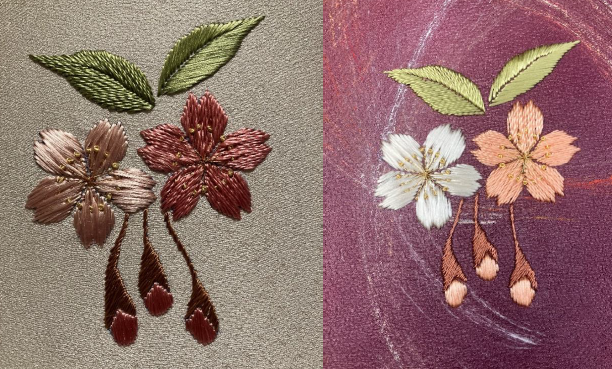 Image of cherry blossom stitched in silk filament